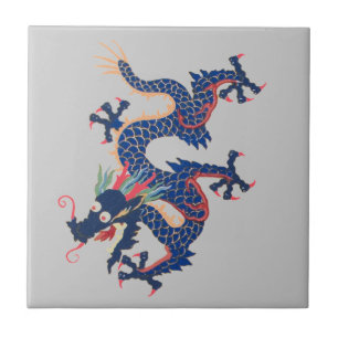 Carreau Serpent asiatique chinois Qing fou bleu de dragon