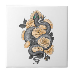 Carreau Serpent et roses jaunes