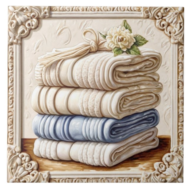 Carreau Serviettes Fluffy Crème & Bleu Soins du corps Sall (Devant)