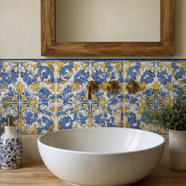 Carreau Seville Baroque Blue Golden Scrollwork Mediterrane (Créateur téléchargé)
