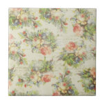 Carreau Shabby Chic Carrelage Floral<br><div class="desc">Délicats sprays floraux et verdure sur un arrière - plan en lin doucement affaissé avec texte vintage.</div>