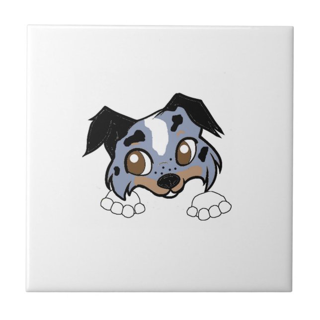 Carreau Shetland Sheepdog Blue Merle Tri Peeking Cartoon (Devant)