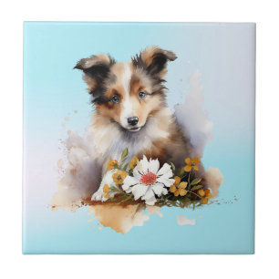 Carreau Shetland Sheepdog Chiot Pet Aquarelle