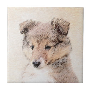 Carreau Shetland Sheepdog Puppy Peinture Chien original ar