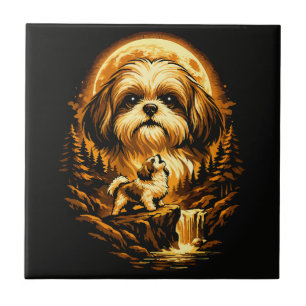 Carreau Shih Tzu hurlant à la Lune Chien drôle
