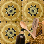 Carreau Shiny Chic Elegant Or et Black Star Arabesque<br><div class="desc">Design élégant en céramique avec des formes géométriques dans les tons noir et faux or.</div>