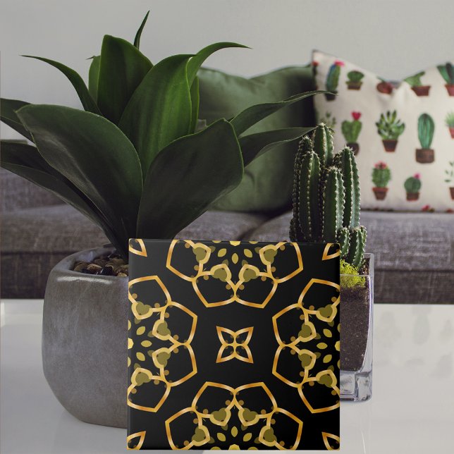 Carreau Shiny Luxurious Gold et Black Marocain Mosaic (Créateur téléchargé)