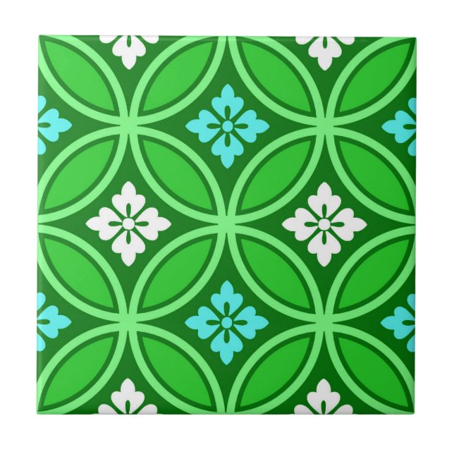 Carreau Shippo avec Motif à Fleur, Tons de Jade Green (Devant)