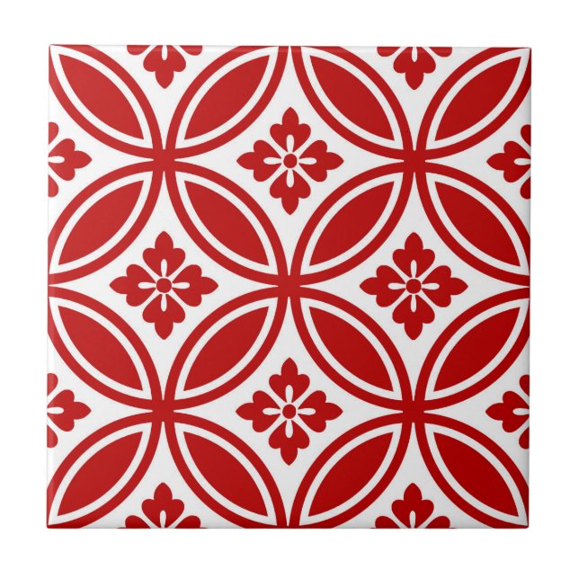 Carreau Shippo avec Motif Fleur, Rouge et Blanc (Devant)