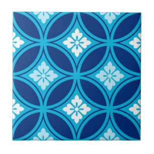 Carreau Shippo avec motif floral, bleu indigo profond