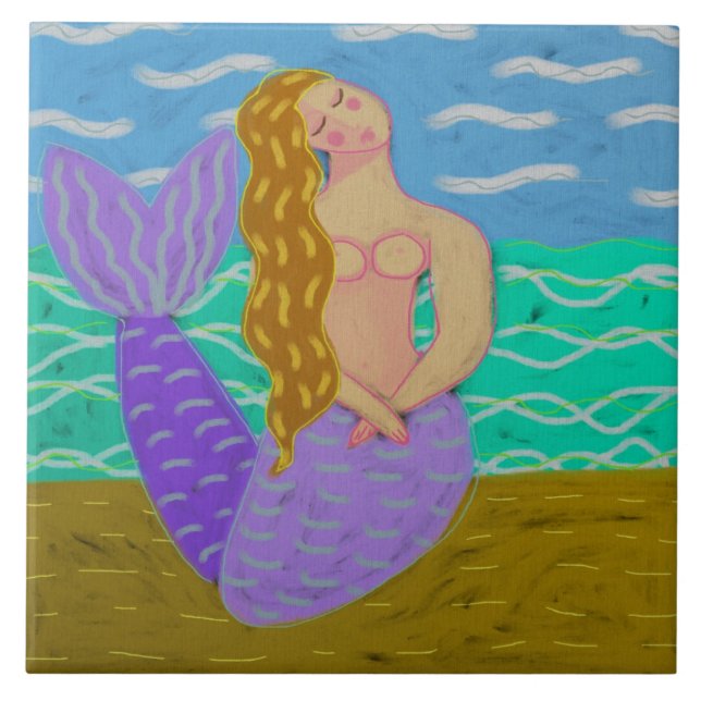 Carreau Shy Mermaid peinture numérique Abstraite (Devant)