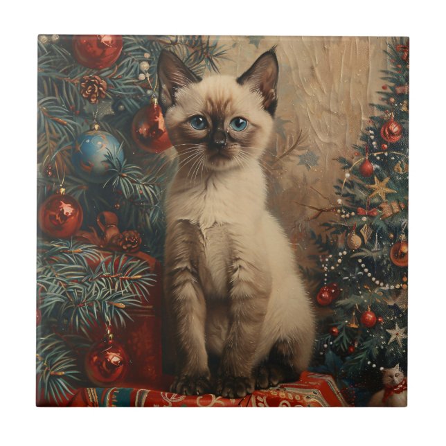 Carreau Siamese Kitten Noël Chat Vintage (Devant)