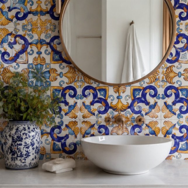 Carreau Sicilian Vibrant Majolica Scrollwork Mediterranean (Créateur téléchargé)