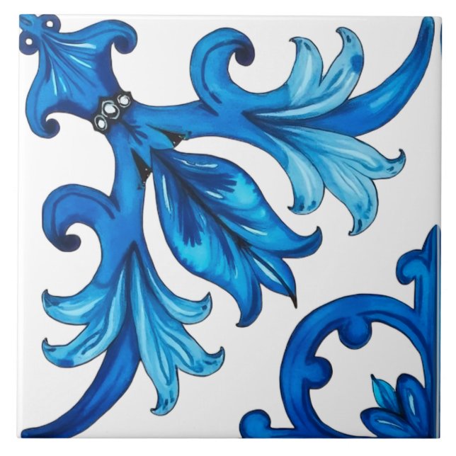 Carreau sicilien, été, citron, mosaïque, bleu, (Devant)