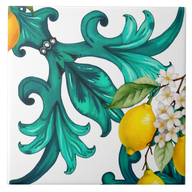 Carreau sicilien, été, citron, mosaïque, vert, (Devant)