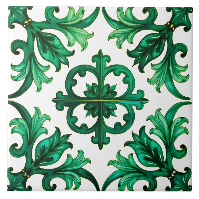 Carreau sicilien, été, citron, mosaïque, vert, (Devant)
