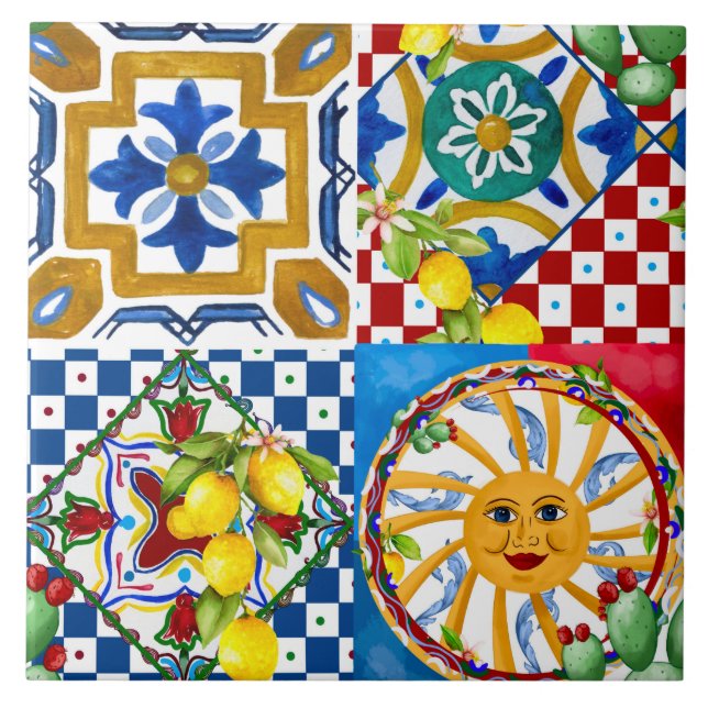 Carreau Sicilien, majolica, soleil, tuiles, citrons (Devant)