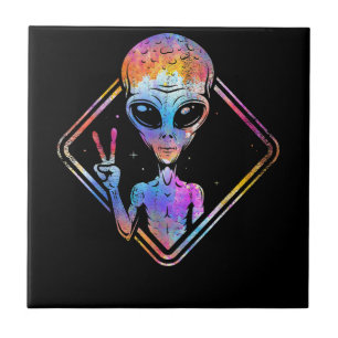 Carreau SIGNE DE LA PAIX HIppie Alien cadeau de l'espace e