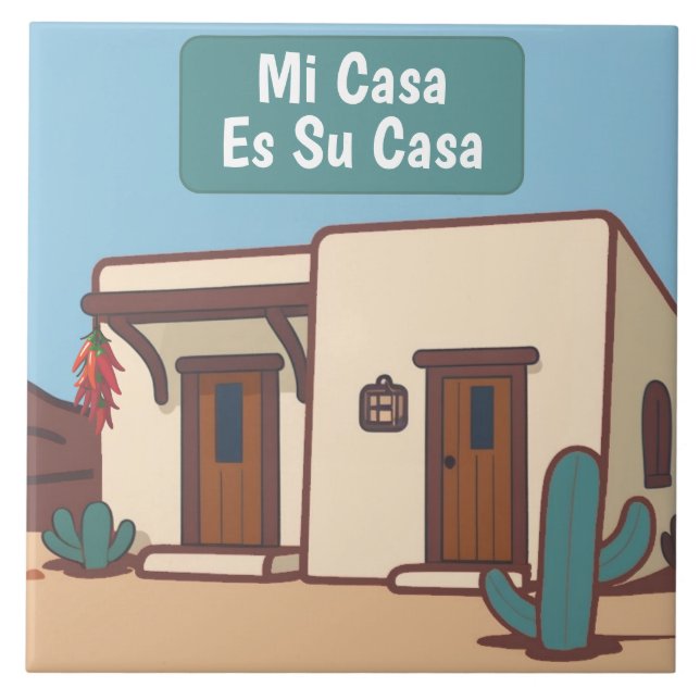 Carreau Signe de maison adobe du désert mexicain Mi Casa E (Devant)