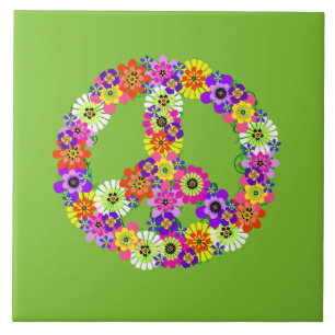 Carreau Signe de paix floral sur vert citron