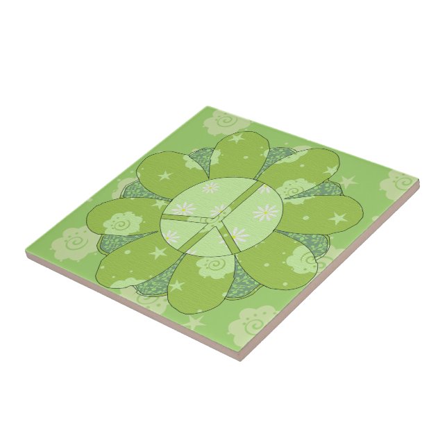 Carreau Signe de paix vert de fleur (Côté)
