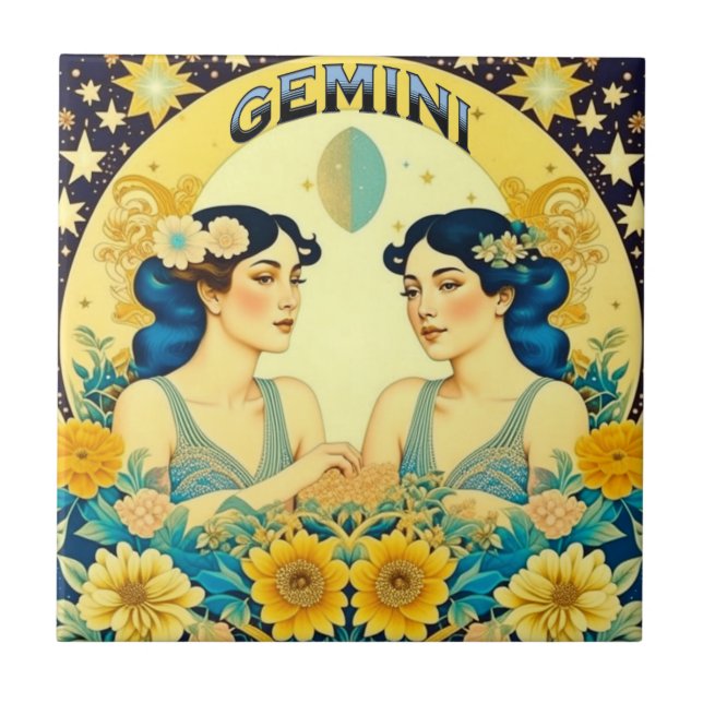 Carreau SIGNE Horoscope vintage Gemini Twins Celestin (Devant)