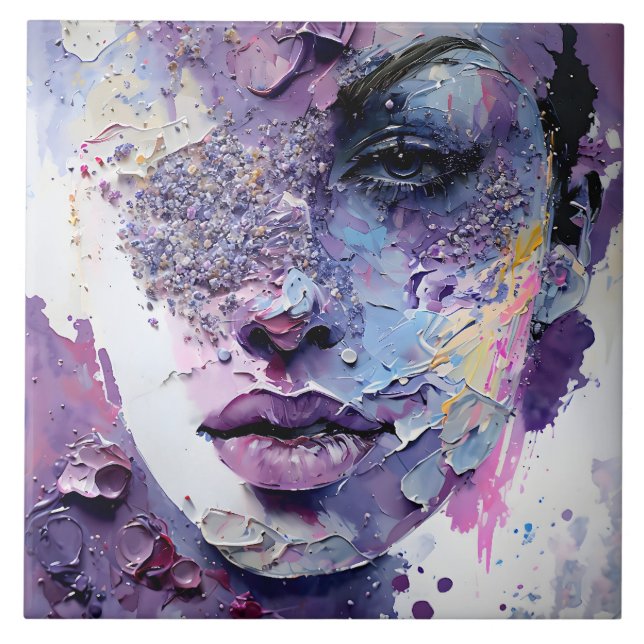 Carreau "Silence cristalline" - Portrait pourpre (Devant)