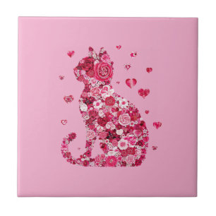 Carreau Silhouette Chat Floral ArtFaux Toile Enveloppée Im