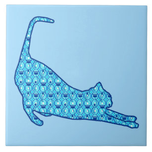 Carreau Silhouette de chat en Motif de Lotus Bleu