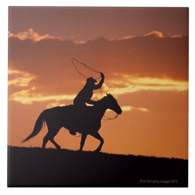 Carreau Silhouette de cowboy à cheval près de Fairplay, (Devant)