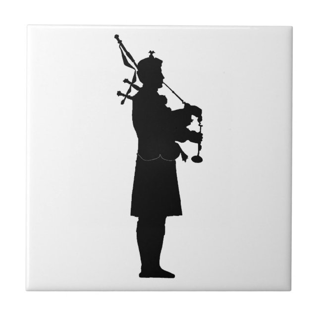 Carreau Silhouette de joueur de cornemuse écossais (Devant)