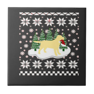 Carreau Silhouette de Labrador jaune de Noël Chapeau de Pè