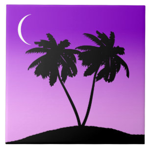 Carreau Silhouette de palmier sur Twilight violet