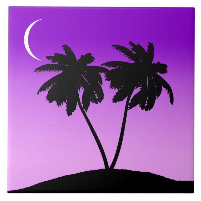 Carreau Silhouette de palmier sur Twilight violet (Devant)