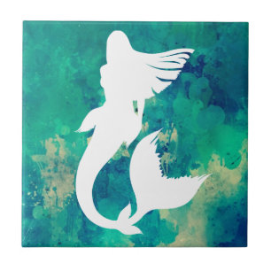 Carreau Silhouette de sirène de tonalités d'océan