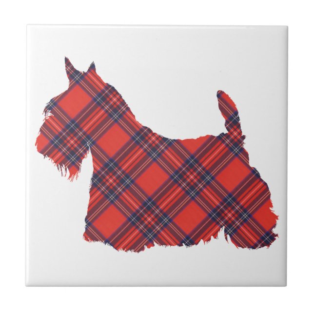 Carreau Silhouette de Terrier Écossais Tartan (Devant)