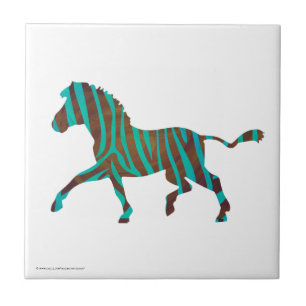 Carreau Silhouette d'impression Brown et Turquoise Zebra