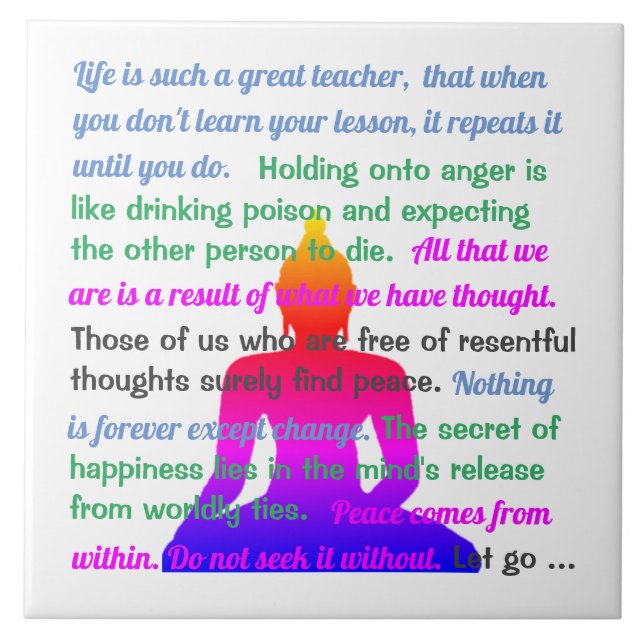 Carreau Silhouette multicolore de Bouddha avec des phrases (Devant)