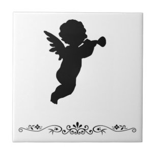 Carreau Silhouette Noire Cherub Sur Arrière - plan Coloré