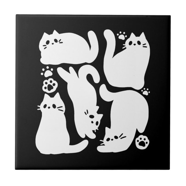 Carreau Silhouettes de chaton blanc - Design Feline mignon (Devant)