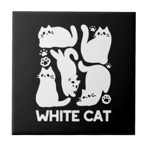Carreau Silhouettes de chaton blanc - Design Feline mignon