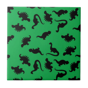 Carreau Silhouettes de dinosaures sur fond vert motif