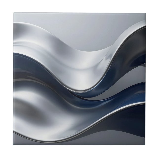 Carreau Silver And Navy Fluid Waves Abstract Modern Design (Devant)
