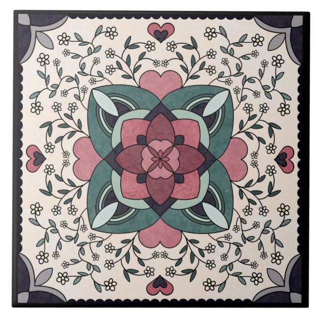 Carreau Silver Floral Bloom Retro Mandala Carrelage en cér (Devant)