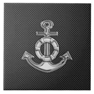 Carreau Silver Lifesaver Anchor on Black Carbon Fiber