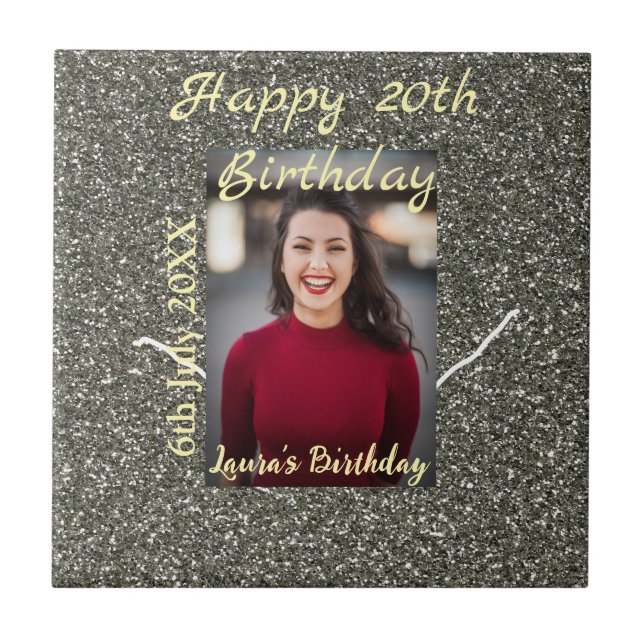 Carreau Silverglitter photo 20e anniversaire ajouter nom d (Devant)