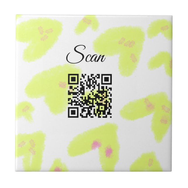 Carreau Simple aquarelle jaune ajouter code Q R scan texte (Devant)