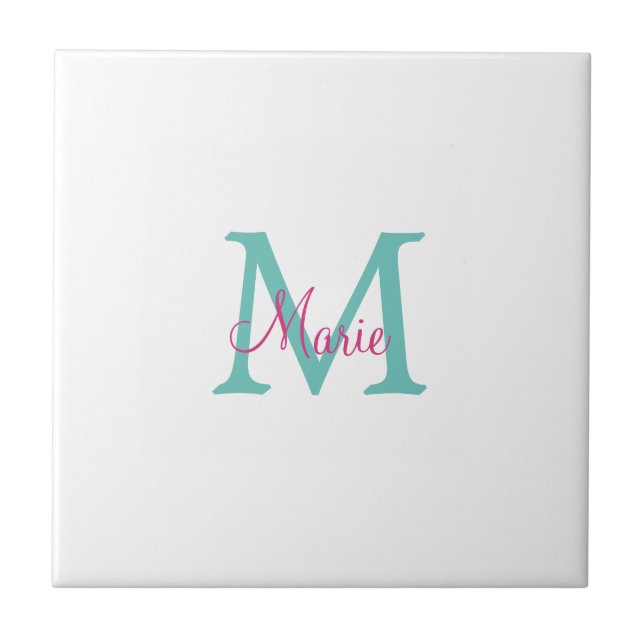 Carreau simple minimal ajouter nom monogramme vert rose bl (Devant)