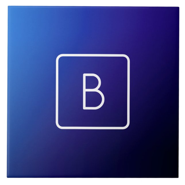 Carreau Simple moderne bleu foncé Ombre dégradé et monogra (Devant)