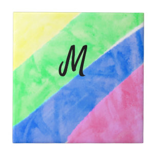 Carreau simple monogramme personnalisé aquarelle st